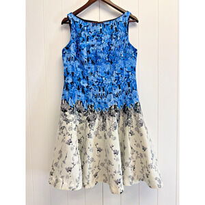 J Taylor Fit & Flare Women Floral Abstract Tea Dress Size 12 Event Wedding Artsy